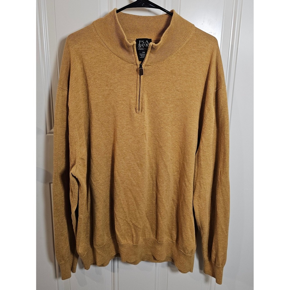 Jos A Bank Signature Pima Cotton Quarter Zip Sweater Mens 3XB Tan Yellow 01183